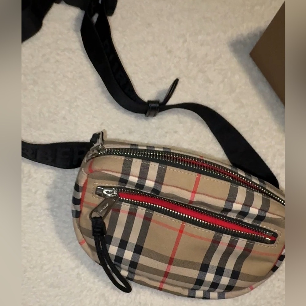 Burberry check belt bag with Red Interior